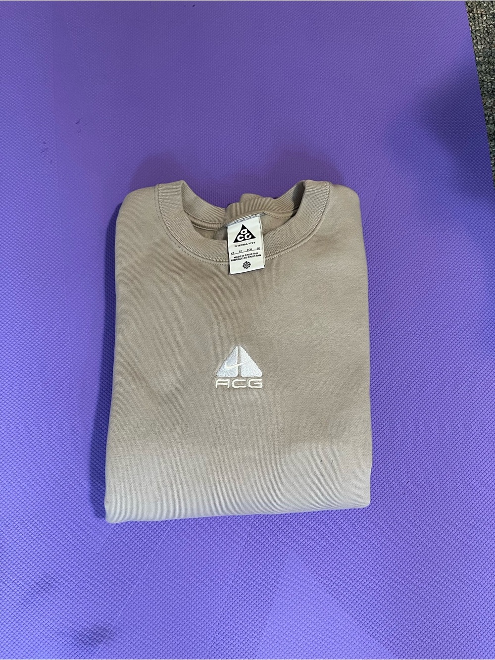 Nike ACG Therma-Fit Crewneck Sweatshirt in Beige with White Logo